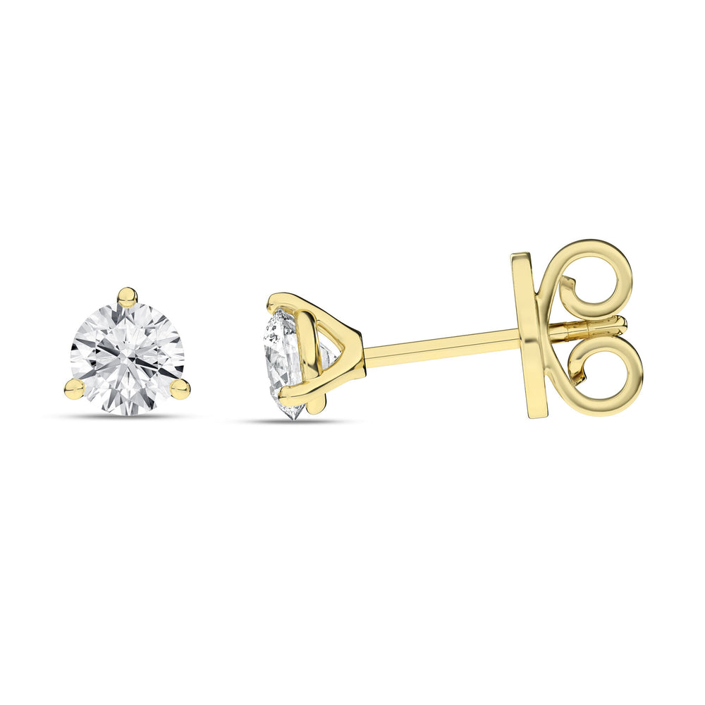 1/2 Carat Round Lab Grown Diamond 14K Gold 3 Prong Martini Solitaire Stud Earrings