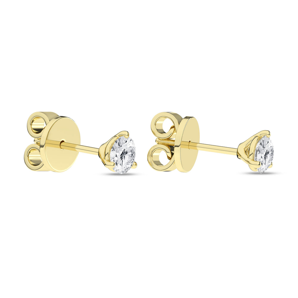 1/2 Carat Round Lab Grown Diamond 14K Gold 3 Prong Martini Solitaire Stud Earrings