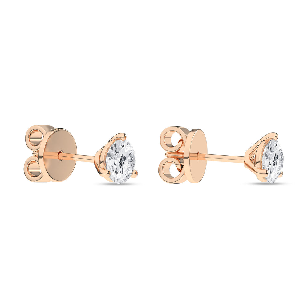 1 Carat Round Lab Grown Diamond 14K Gold 3 Prong Martini Solitaire Stud Earrings