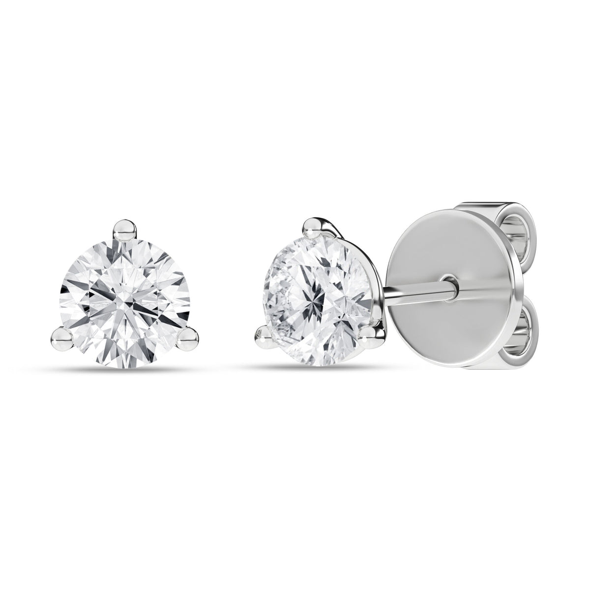 1 Carat Round Lab Grown Diamond 14K White Gold 3 Prong Martini Solitaire Stud Earrings