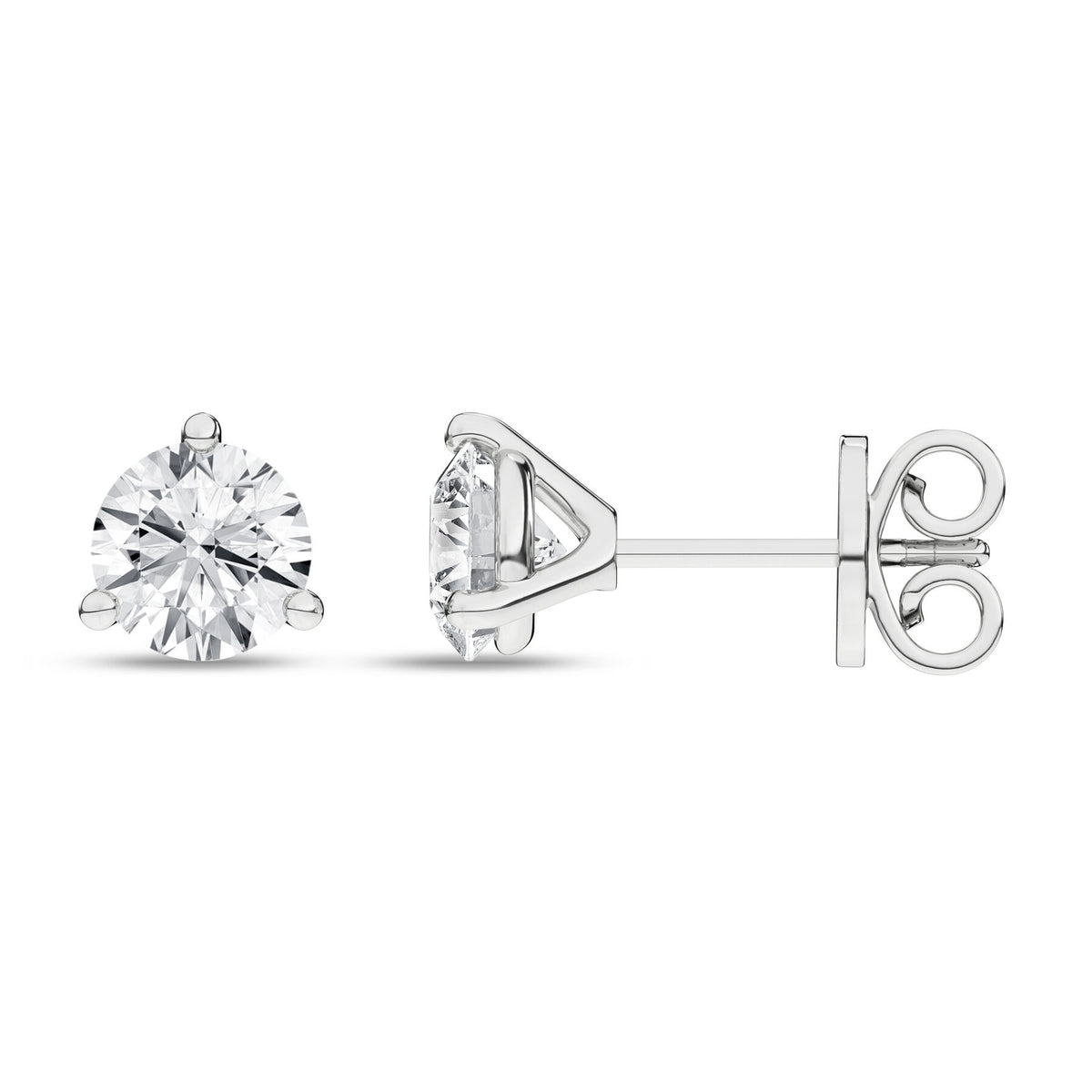 1 ½ Carat Round Lab Grown Diamond 14K White Gold 3 Prong Martini Solitaire Stud Earrings