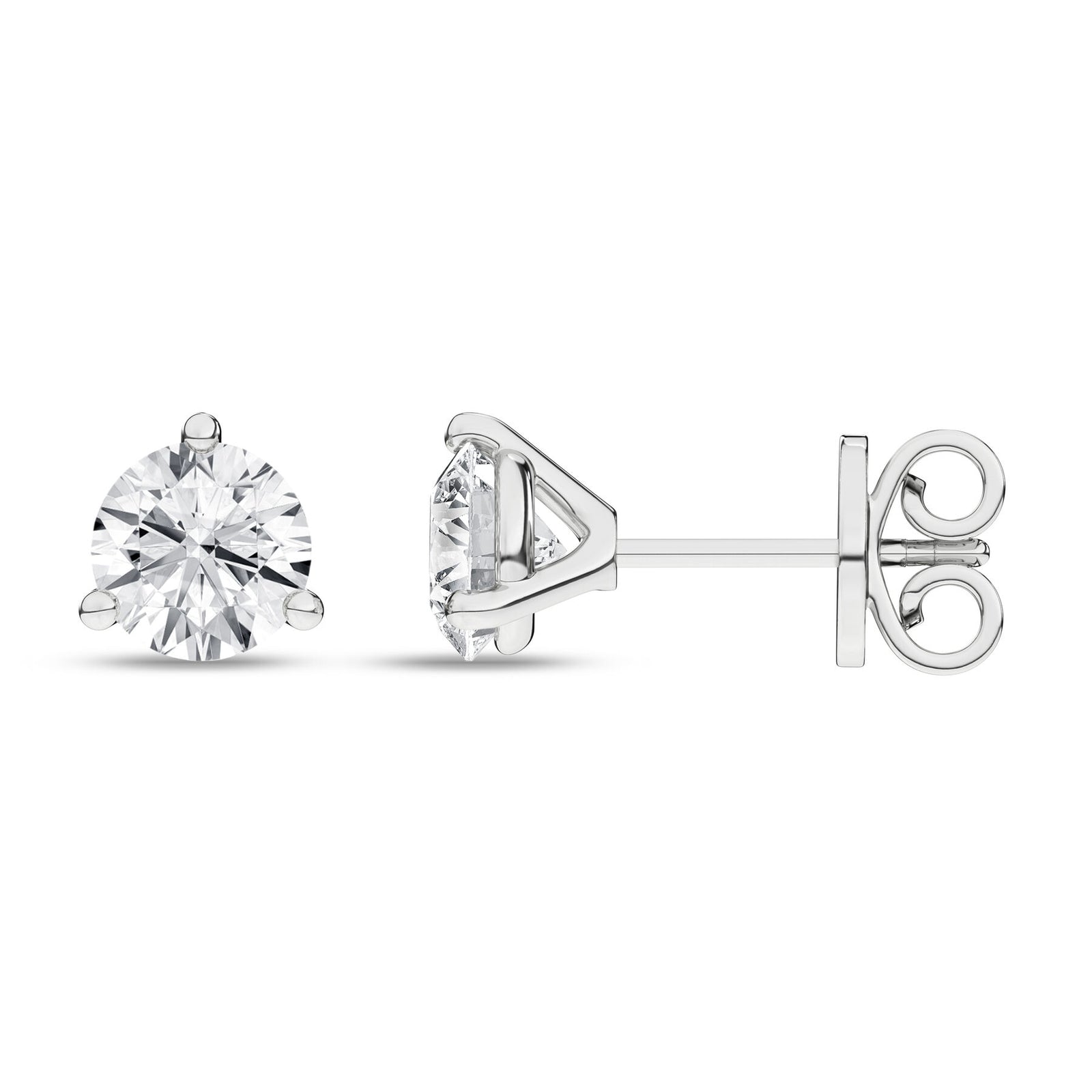 1 ½ Carat Round Lab Grown Diamond 14K White Gold 3 Prong Martini Solitaire Stud Earrings