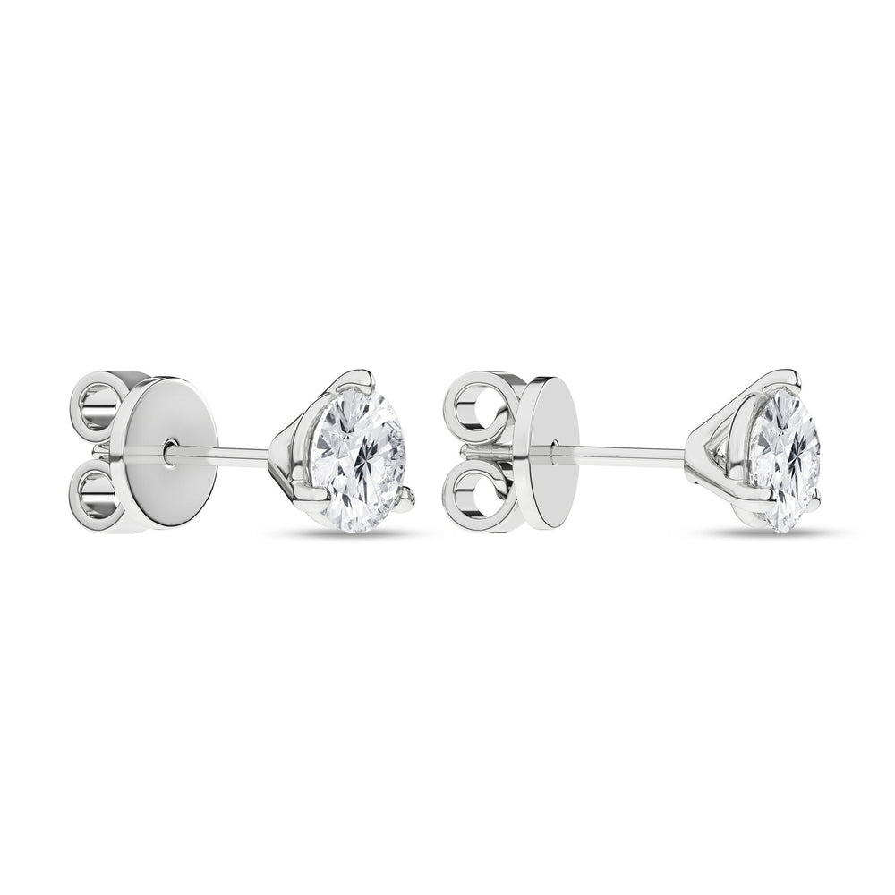 1 ½ Carat Round Lab Grown Diamond 14K Gold 3 Prong Martini Solitaire Stud Earrings