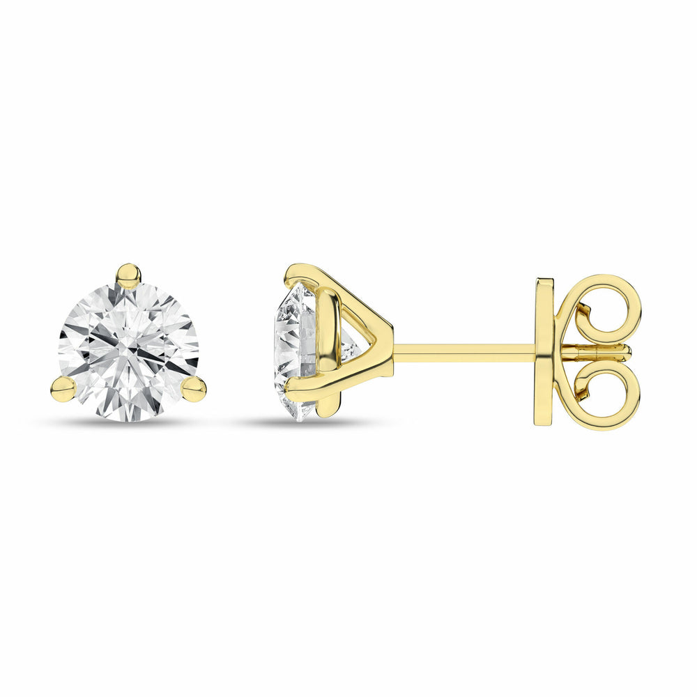 1 ½ Carat Round Lab Grown Diamond 14K Gold 3 Prong Martini Solitaire Stud Earrings