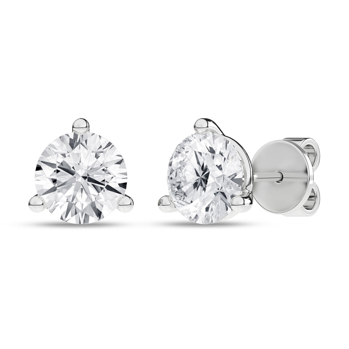 3 Carat Round Lab Grown Diamond 14K White Gold 3 Prong Martini Solitaire Stud Earrings