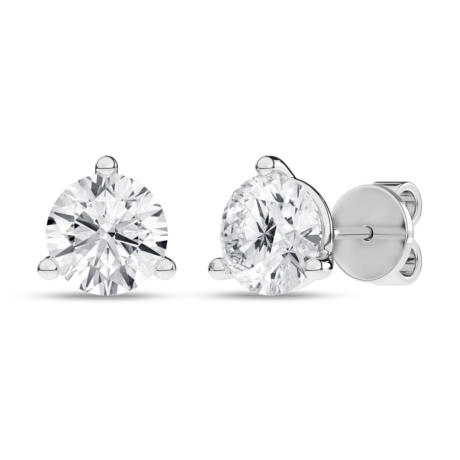 3 Carat Round Lab Grown Diamond 14K White Gold 3 Prong Martini Solitaire Stud Earrings