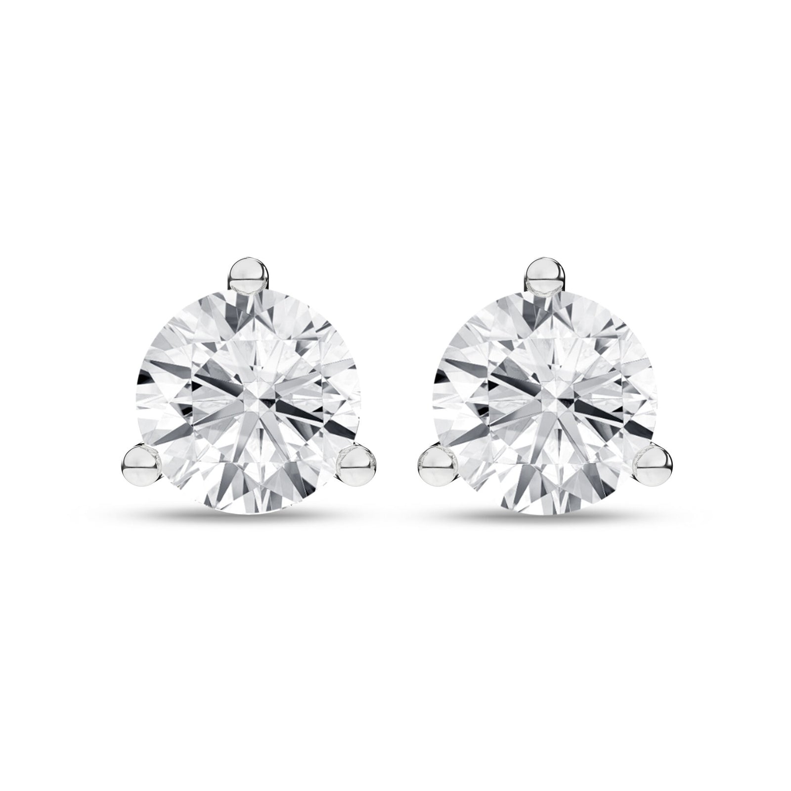 3 Carat Round Lab Grown Diamond 14K White Gold 3 Prong Martini Solitaire Stud Earrings