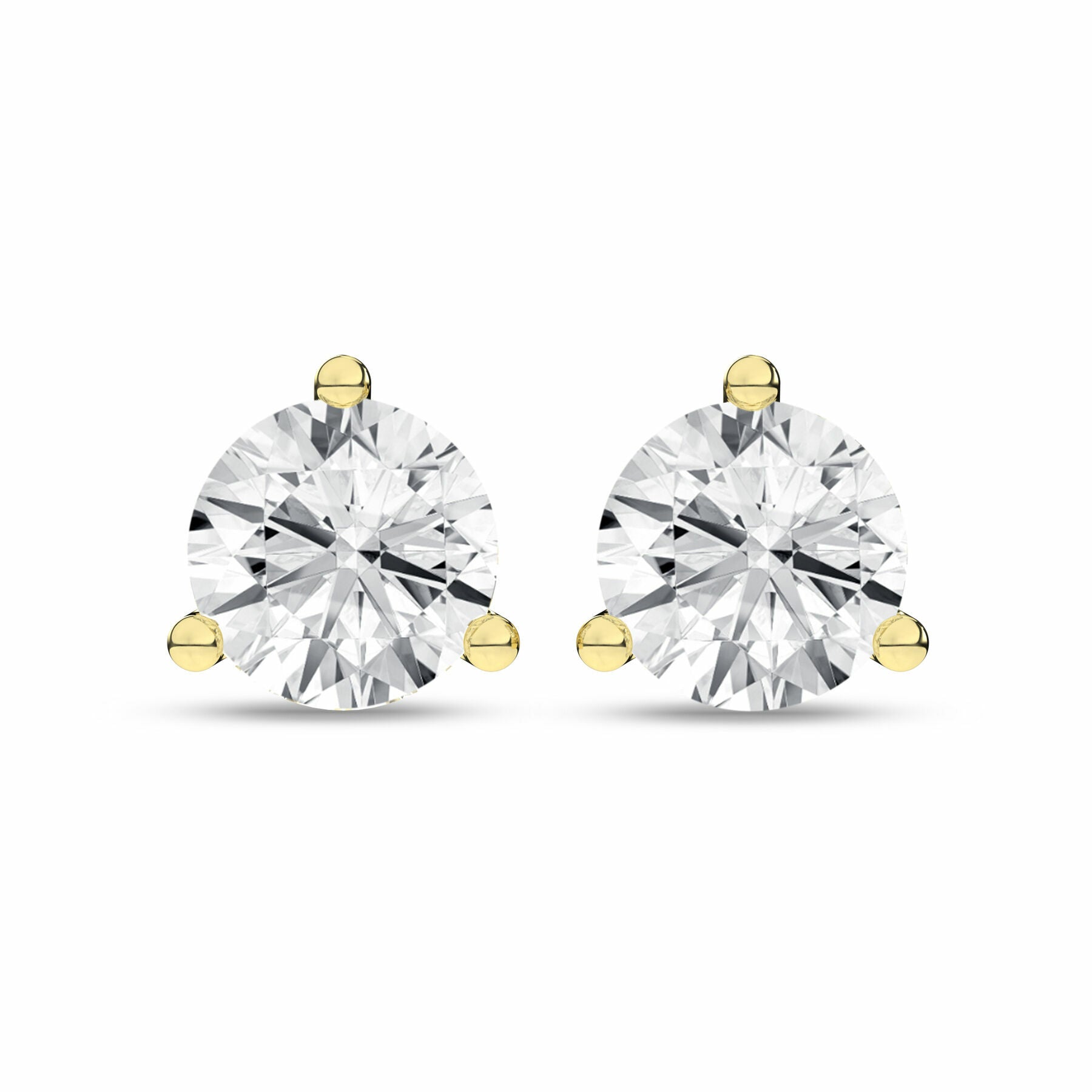 3 Carat Round Lab Grown Diamond 14K Gold 3 Prong Martini Solitaire Stud Earrings