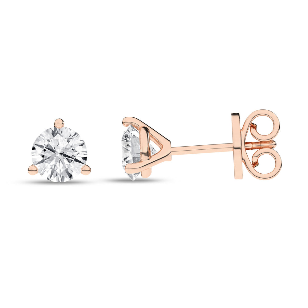 3/4 Carat Round Lab Grown Diamond 14K Gold 3 Prong Martini Solitaire Stud Earrings