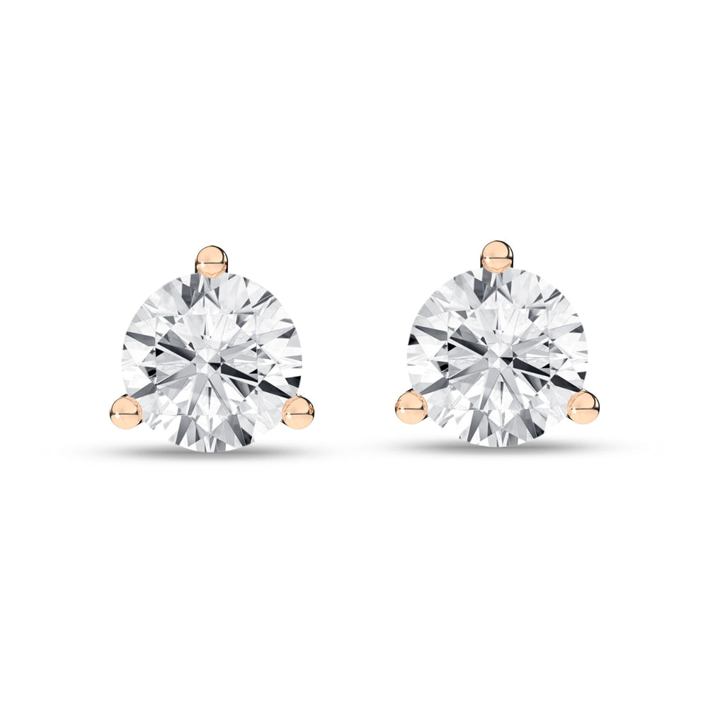 3/4 Carat Round Lab Grown Diamond 14K Gold 3 Prong Martini Solitaire Stud Earrings