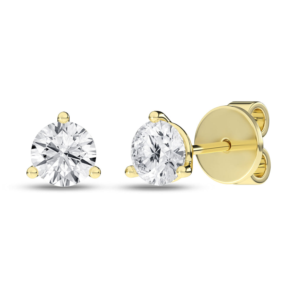 3/4 Carat Round Lab Grown Diamond 14K Gold 3 Prong Martini Solitaire Stud Earrings