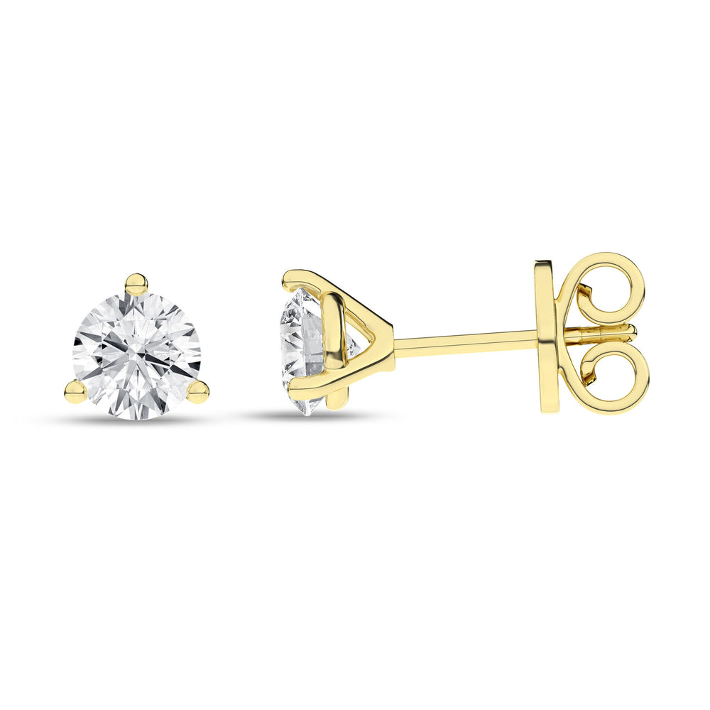 3/4 Carat Round Lab Grown Diamond 14K Gold 3 Prong Martini Solitaire Stud Earrings