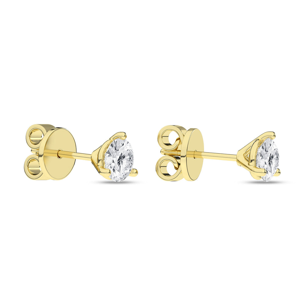 3/4 Carat Round Lab Grown Diamond 14K Gold 3 Prong Martini Solitaire Stud Earrings