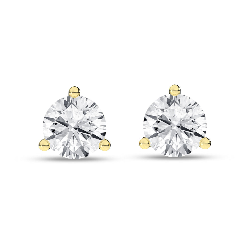 3/4 Carat Round Lab Grown Diamond 14K Gold 3 Prong Martini Solitaire Stud Earrings