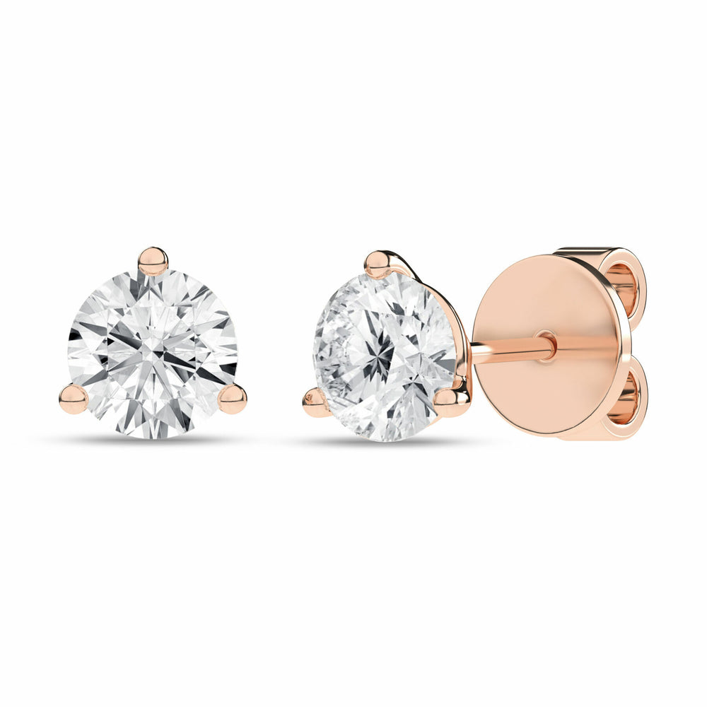 1 ¼ Carat Round Lab Grown Diamond 14K Gold 3 Prong Martini Solitaire Stud Earrings