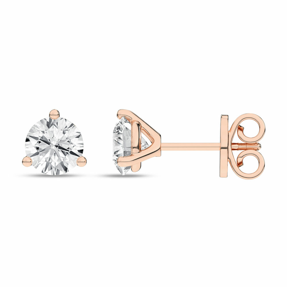 1 ¼ Carat Round Lab Grown Diamond 14K Gold 3 Prong Martini Solitaire Stud Earrings