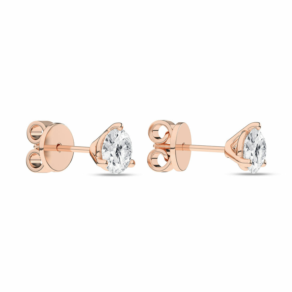 1 ¼ Carat Round Lab Grown Diamond 14K Gold 3 Prong Martini Solitaire Stud Earrings