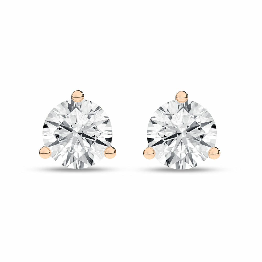 1 ¼ Carat Round Lab Grown Diamond 14K Gold 3 Prong Martini Solitaire Stud Earrings