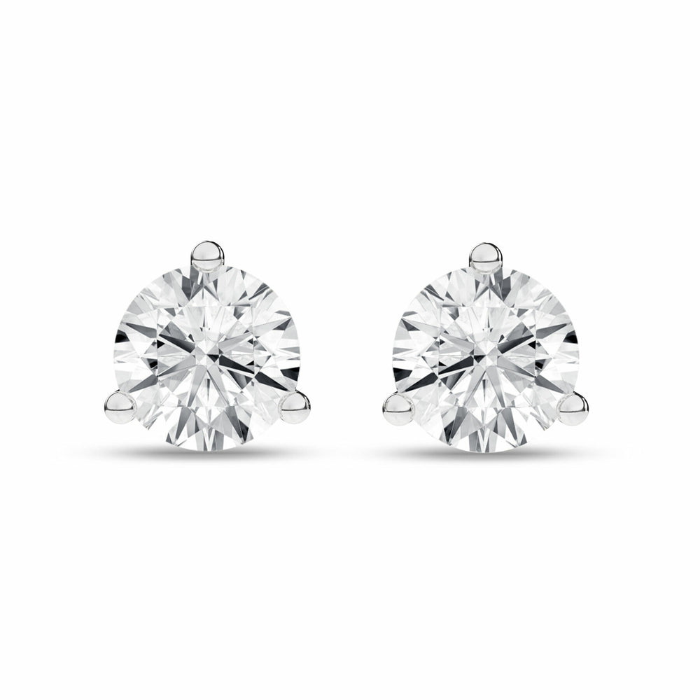 1 ¼ Carat Round Lab Grown Diamond 14K Gold 3 Prong Martini Solitaire Stud Earrings