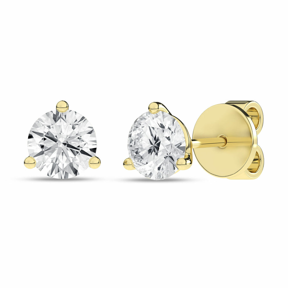 1 ¼ Carat Round Lab Grown Diamond 14K Gold 3 Prong Martini Solitaire Stud Earrings
