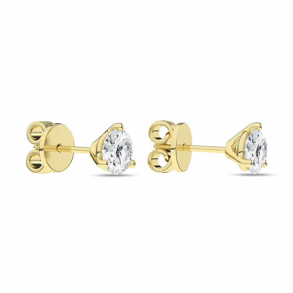 1 ¼ Carat Round Lab Grown Diamond 14K Gold 3 Prong Martini Solitaire Stud Earrings