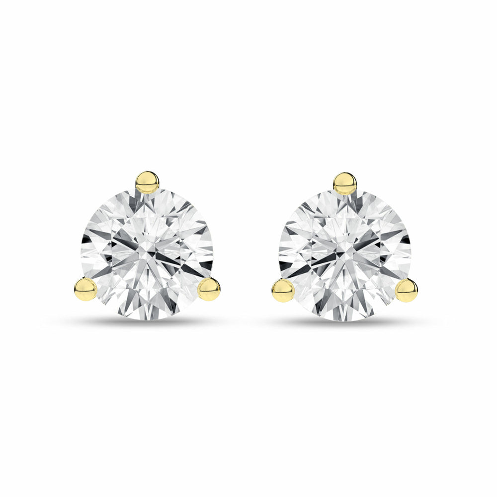 1 ¼ Carat Round Lab Grown Diamond 14K Gold 3 Prong Martini Solitaire Stud Earrings