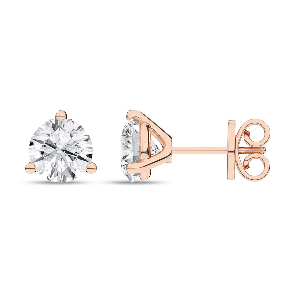 2 Carat Round Lab Grown Diamond 14K Gold 3 Prong Martini Solitaire Stud Earrings