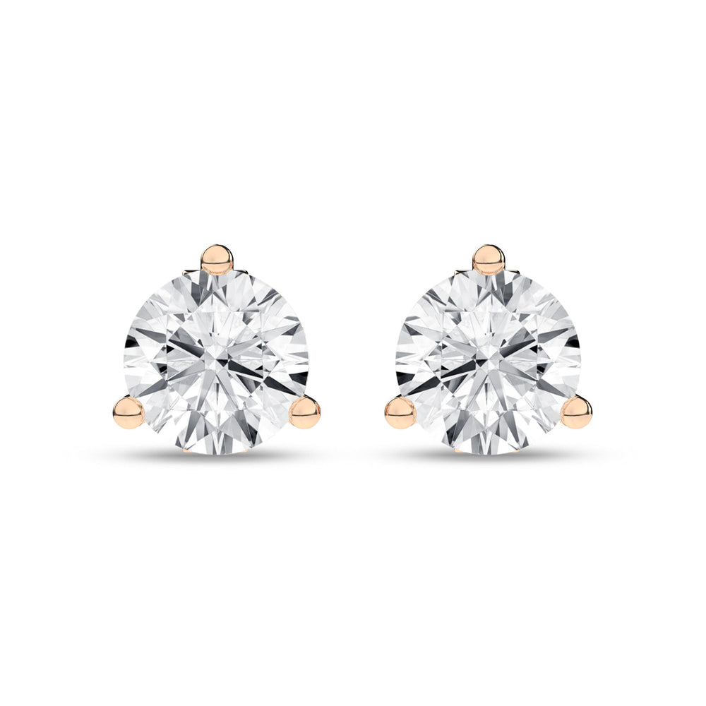 2 Carat Round Lab Grown Diamond 14K Gold 3 Prong Martini Solitaire Stud Earrings