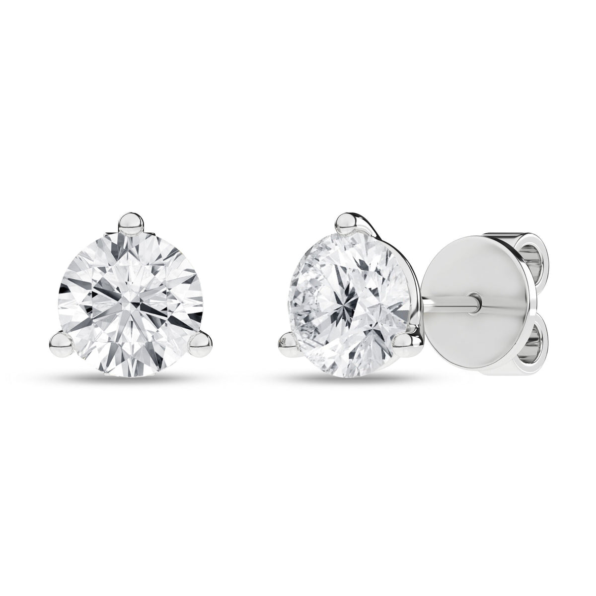 2 Carat Round Lab Grown Diamond 14K White Gold 3 Prong Martini Solitaire Stud Earrings