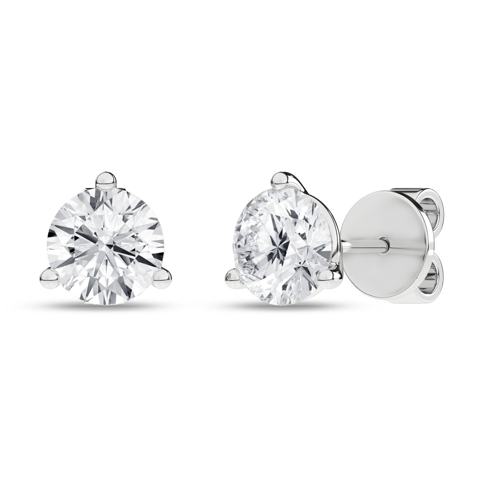 2 Carat Round Lab Grown Diamond 14K White Gold 3 Prong Martini Solitaire Stud Earrings