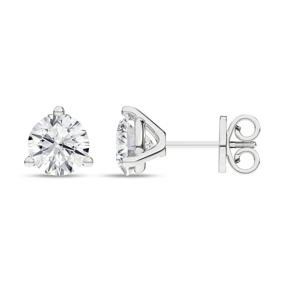 2 Carat Round Lab Grown Diamond 14K Gold 3 Prong Martini Solitaire Stud Earrings