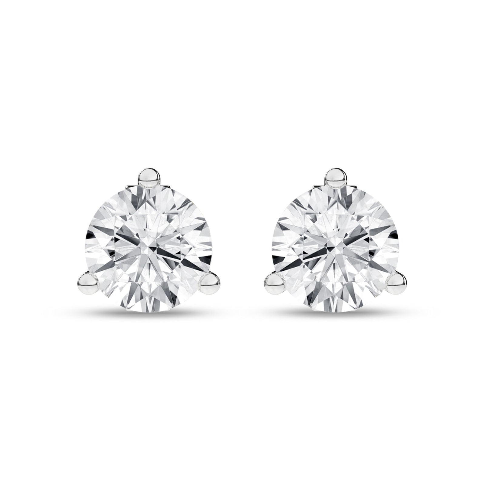 2 Carat Round Lab Grown Diamond 14K White Gold 3 Prong Martini Solitaire Stud Earrings