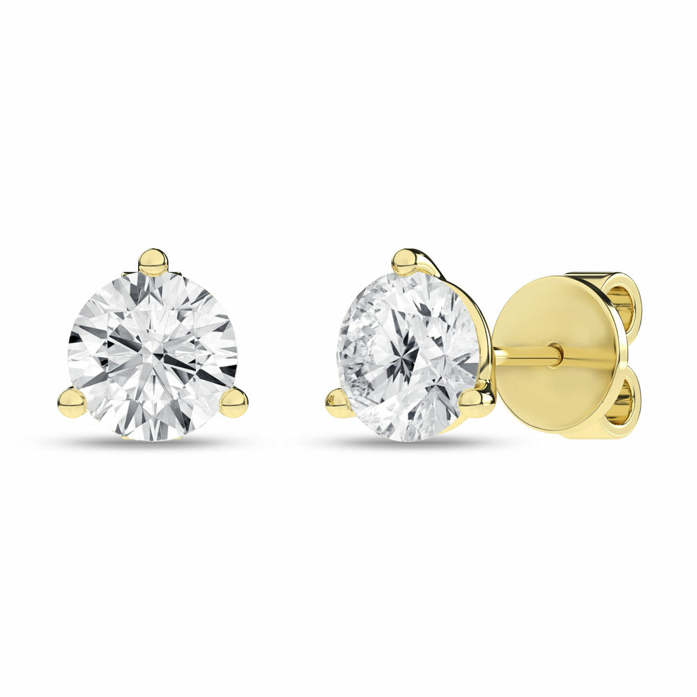 2 Carat Round Lab Grown Diamond 14K Gold 3 Prong Martini Solitaire Stud Earrings