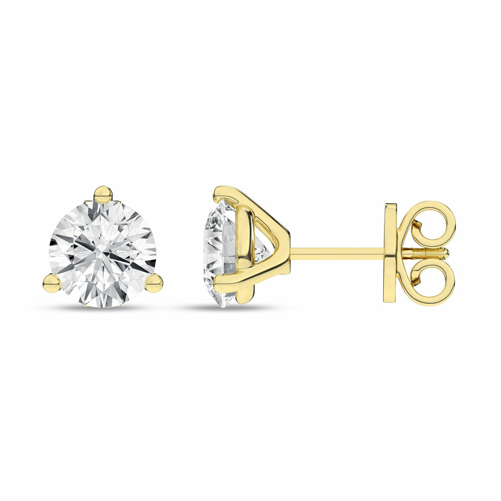 2 Carat Round Lab Grown Diamond 14K Gold 3 Prong Martini Solitaire Stud Earrings