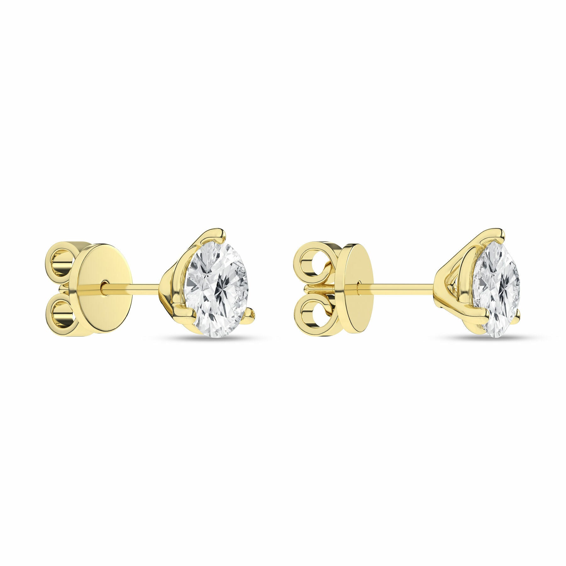2 Carat Round Lab Grown Diamond 14K Gold 3 Prong Martini Solitaire Stud Earrings