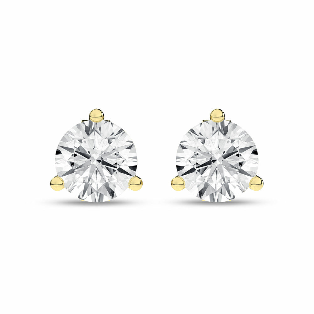 2 Carat Round Lab Grown Diamond 14K Gold 3 Prong Martini Solitaire Stud Earrings