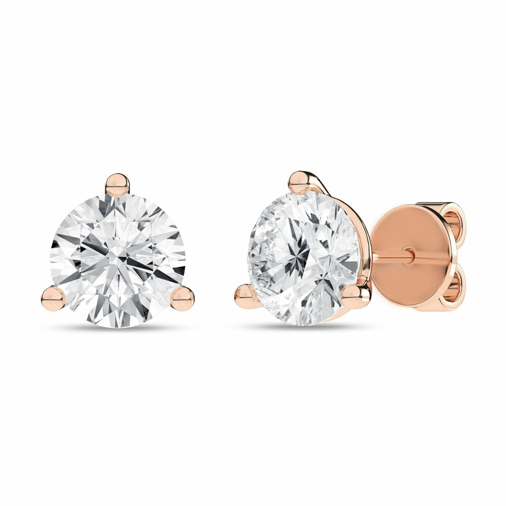 4 Carat Round Lab Grown Diamond 14K Gold 3 Prong Martini Solitaire Stud Earrings