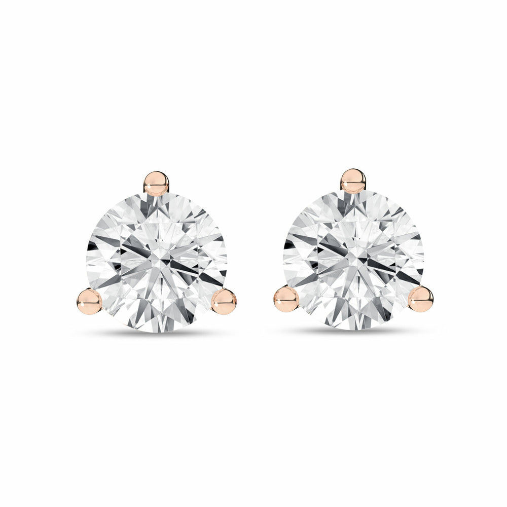 4 Carat Round Lab Grown Diamond 14K Gold 3 Prong Martini Solitaire Stud Earrings