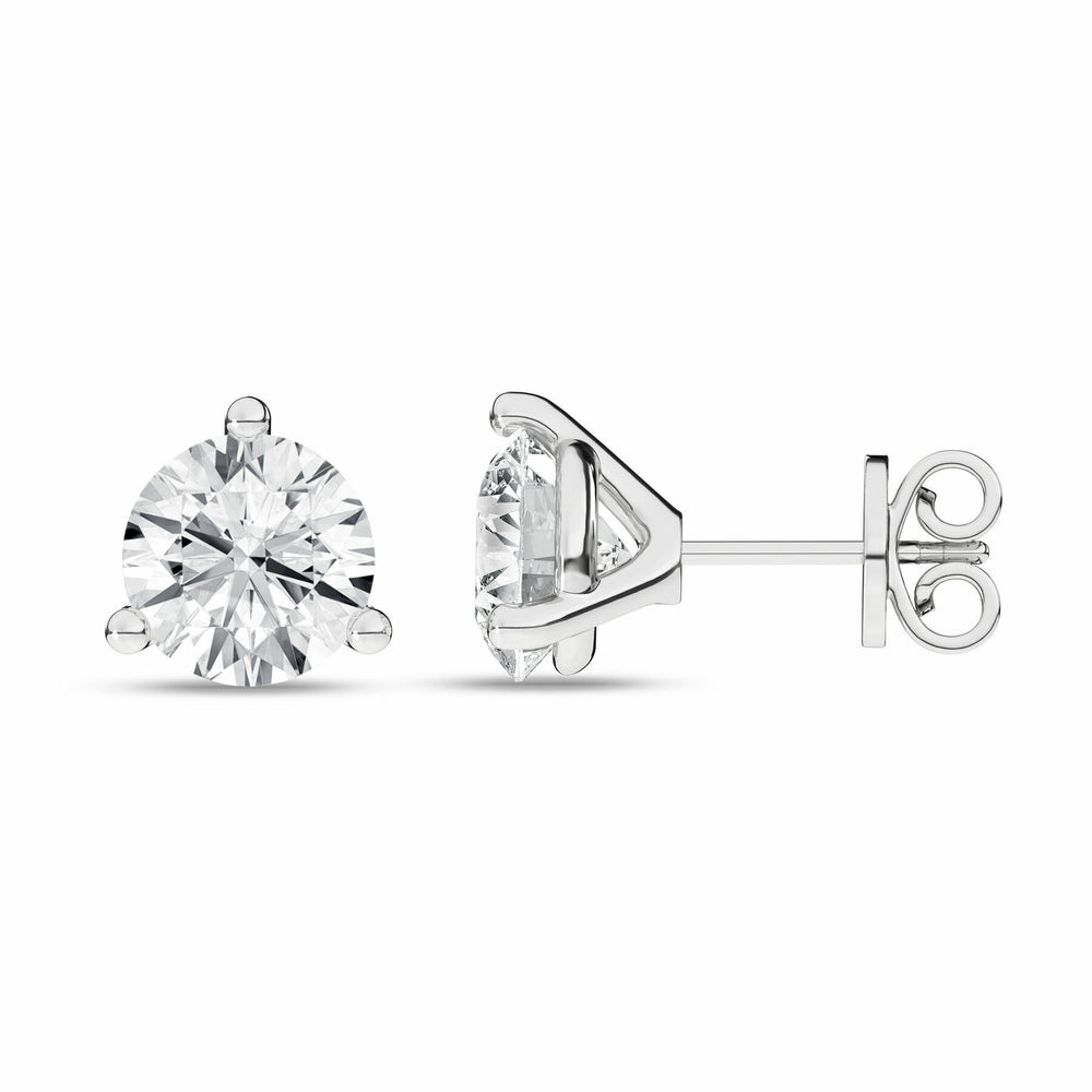 4 Carat Round Lab Grown Diamond 14K Gold 3 Prong Martini Solitaire Stud Earrings