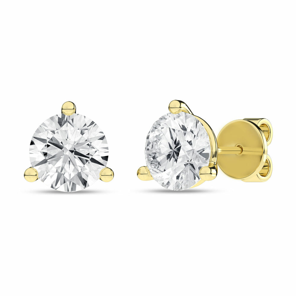 4 Carat Round Lab Grown Diamond 14K Gold 3 Prong Martini Solitaire Stud Earrings
