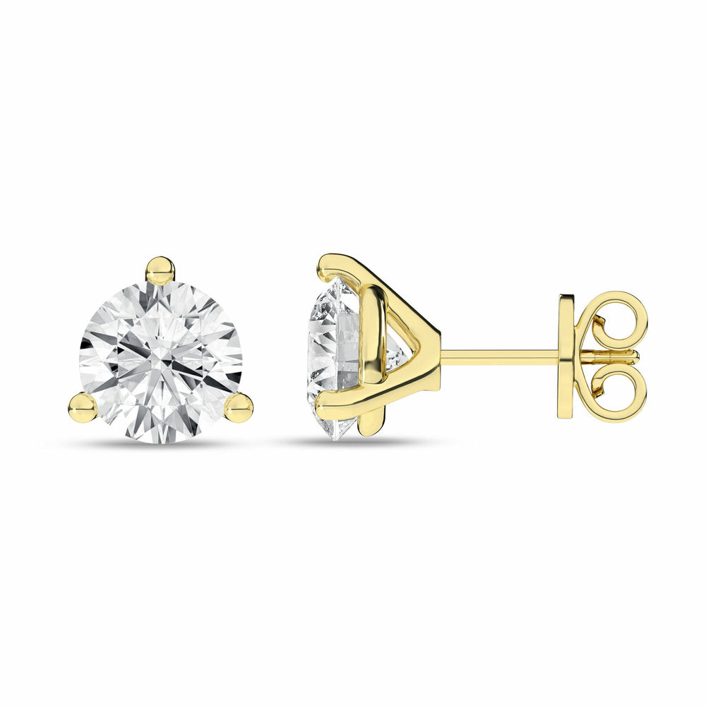 4 Carat Round Lab Grown Diamond 14K Gold 3 Prong Martini Solitaire Stud Earrings