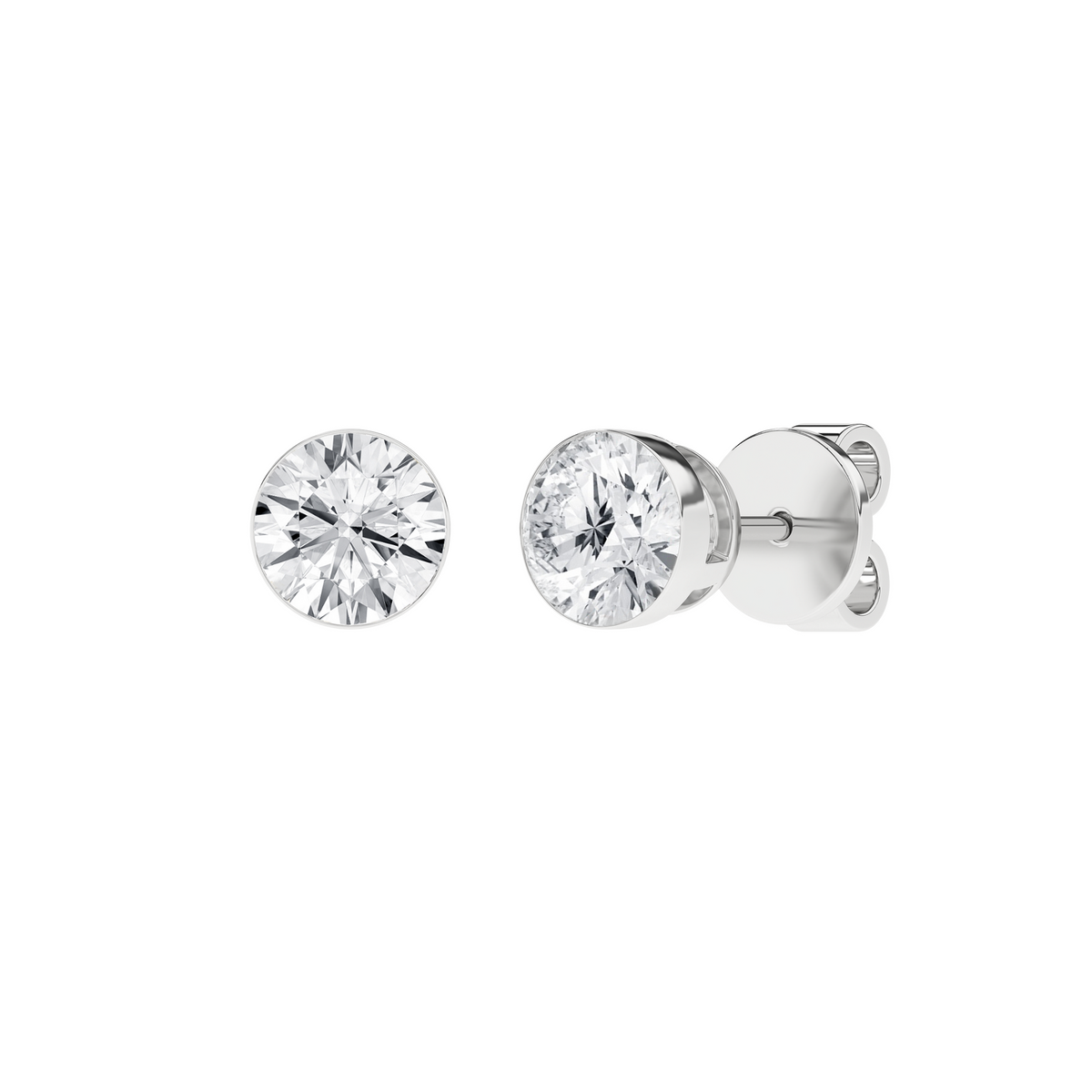 2 Carat Round Lab Grown Diamond 14K Gold Seamless Solitaire Stud Earrings