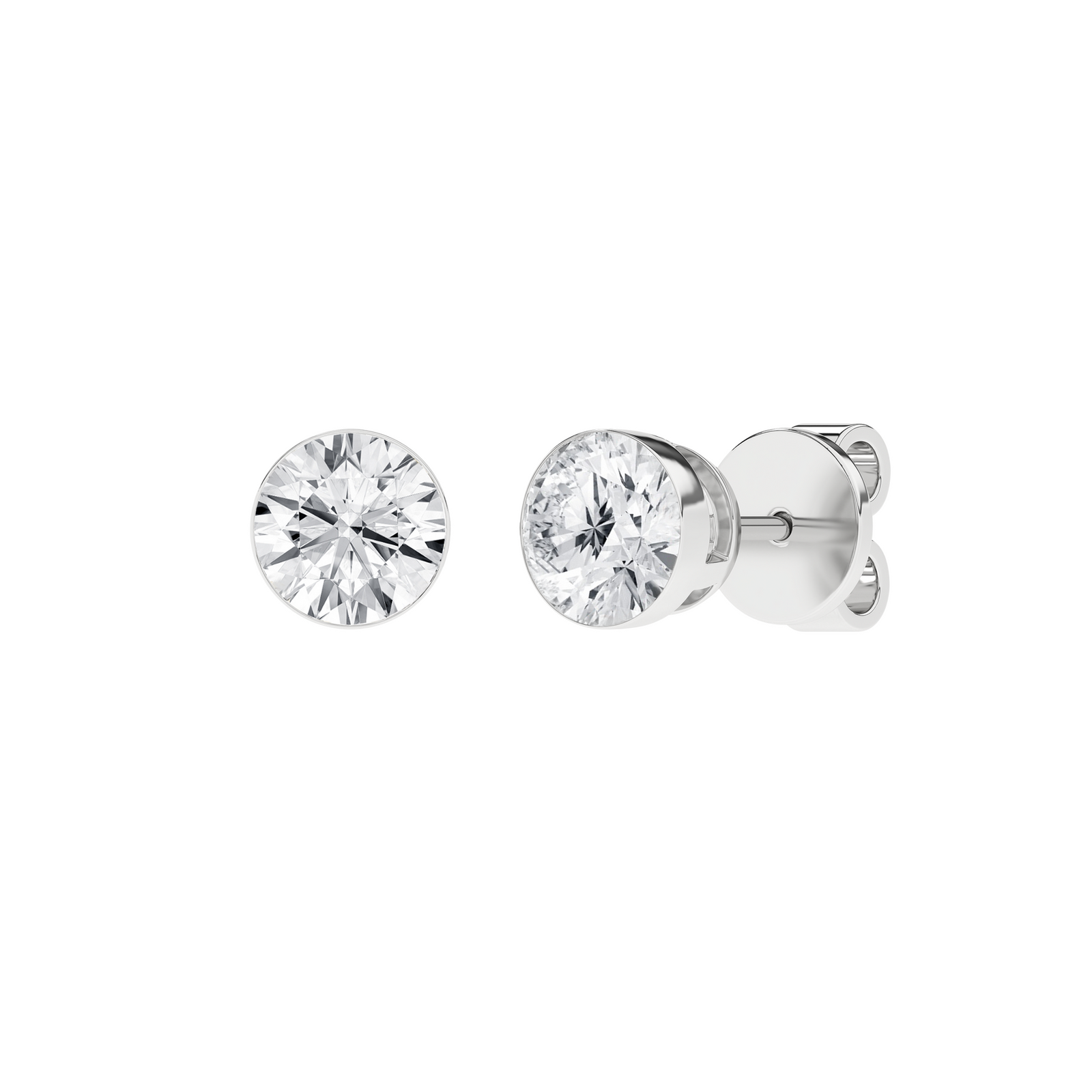 2 Carat Round Lab Grown Diamond 14K Gold Seamless Solitaire Stud Earrings