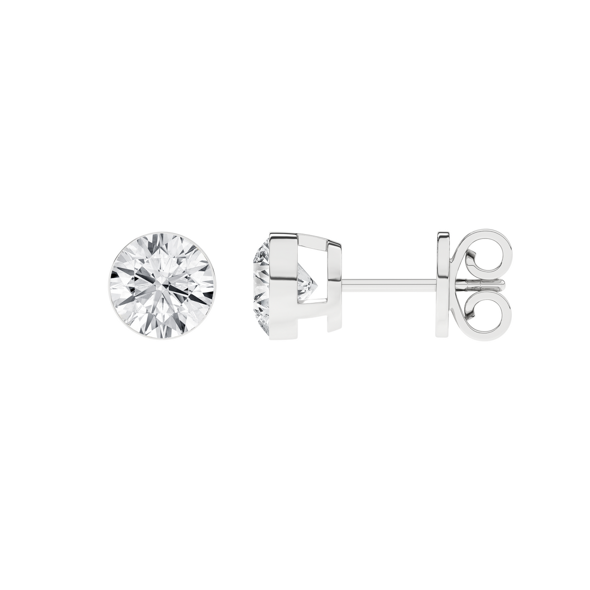 2 Carat Round Lab Grown Diamond 14K Gold Seamless Solitaire Stud Earrings