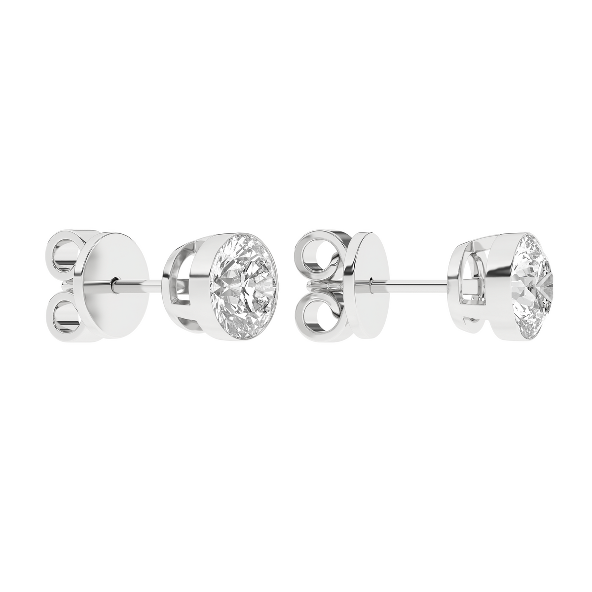 2 Carat Round Lab Grown Diamond 14K Gold Seamless Solitaire Stud Earrings