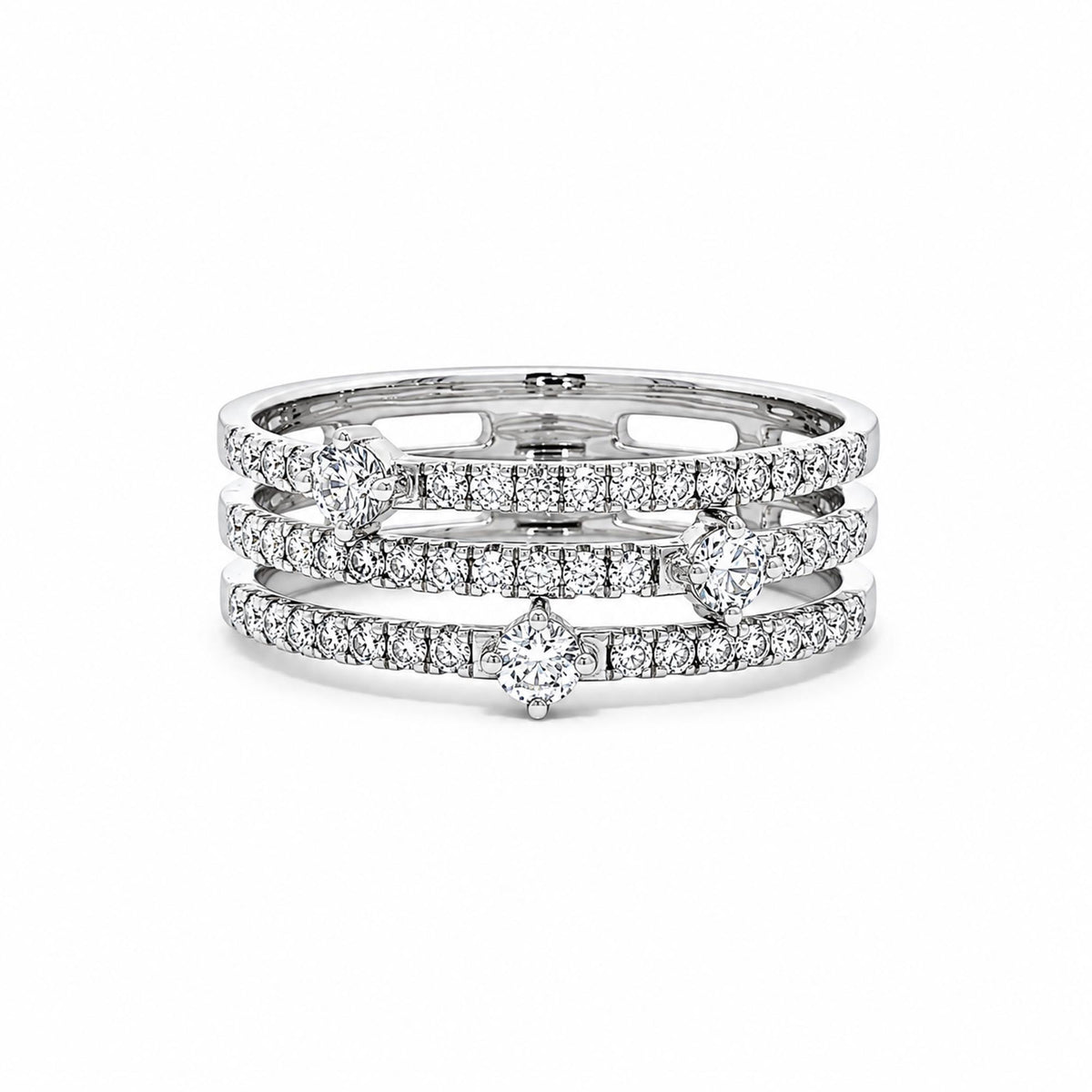 14K White Gold 0.57cttw. Diamond Multi Row Fashion Ring