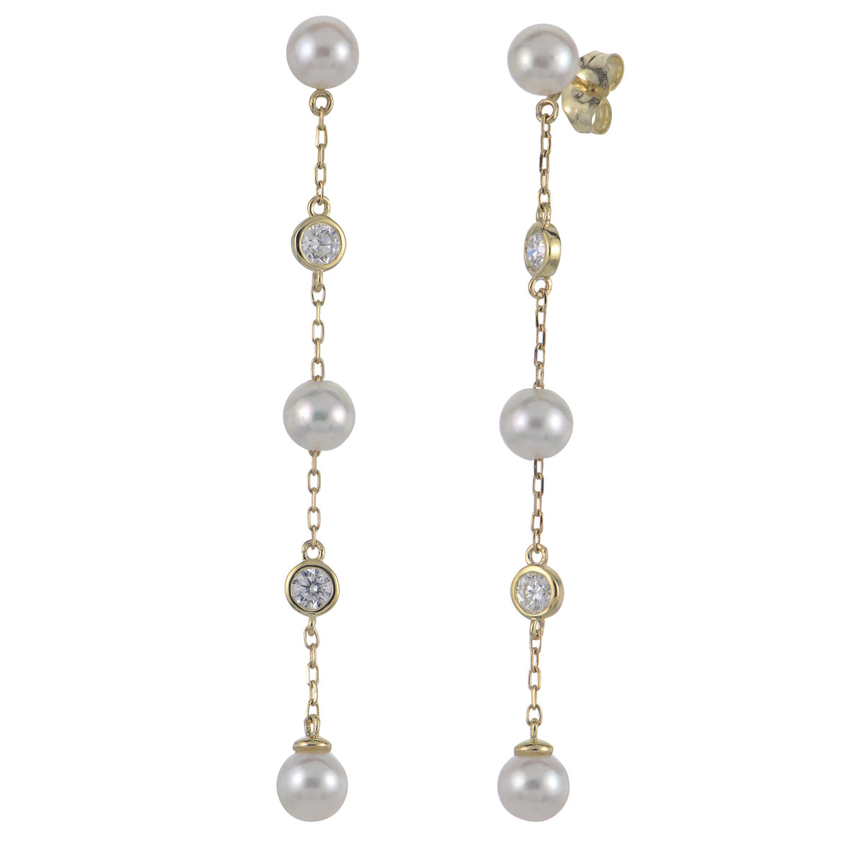 14K Yellow Gold High Luster Akoya Pearl &amp; Lab Grown Diamond Dangle Earrings