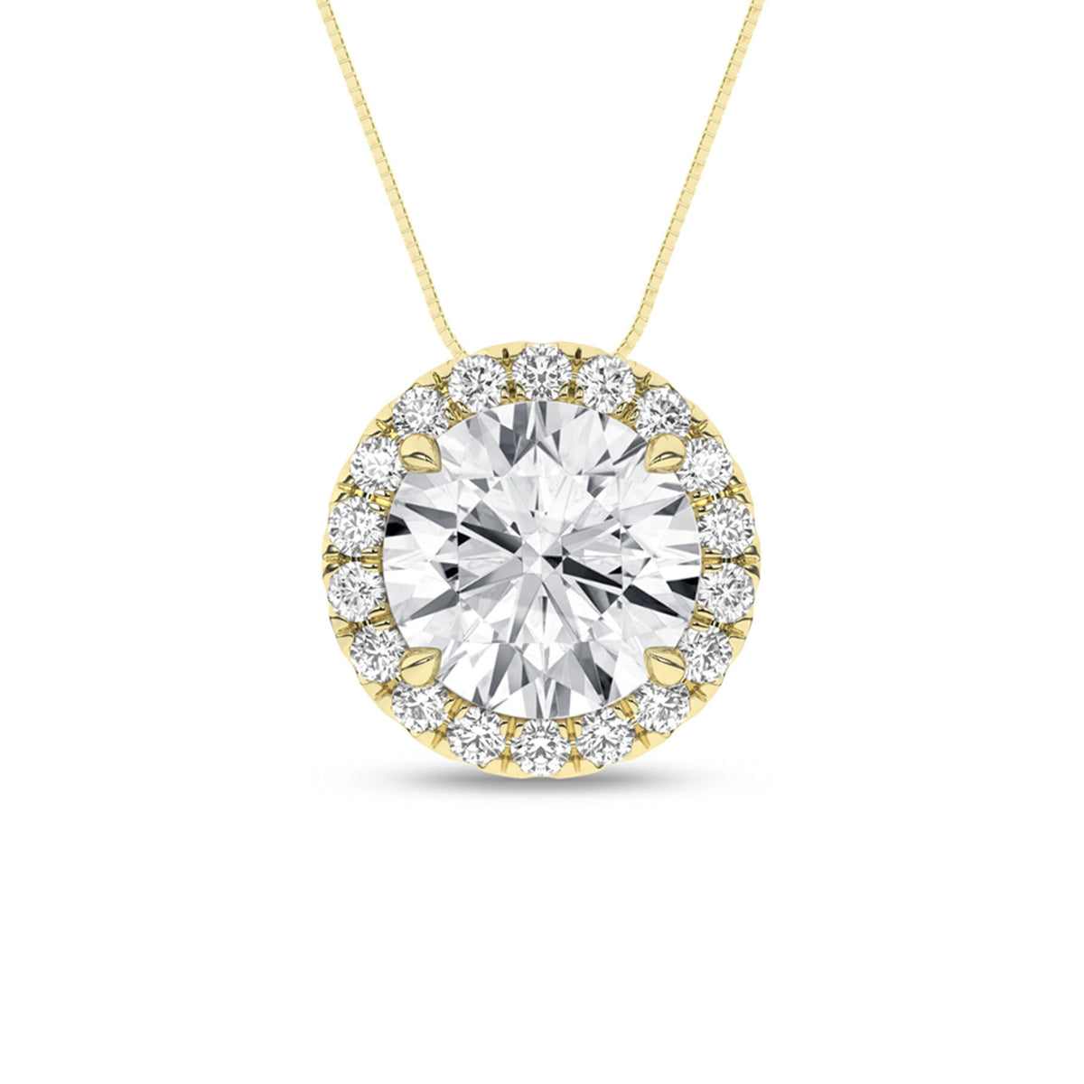 1.15 Carat Round Lab Grown Diamond 14K Gold Halo Necklace