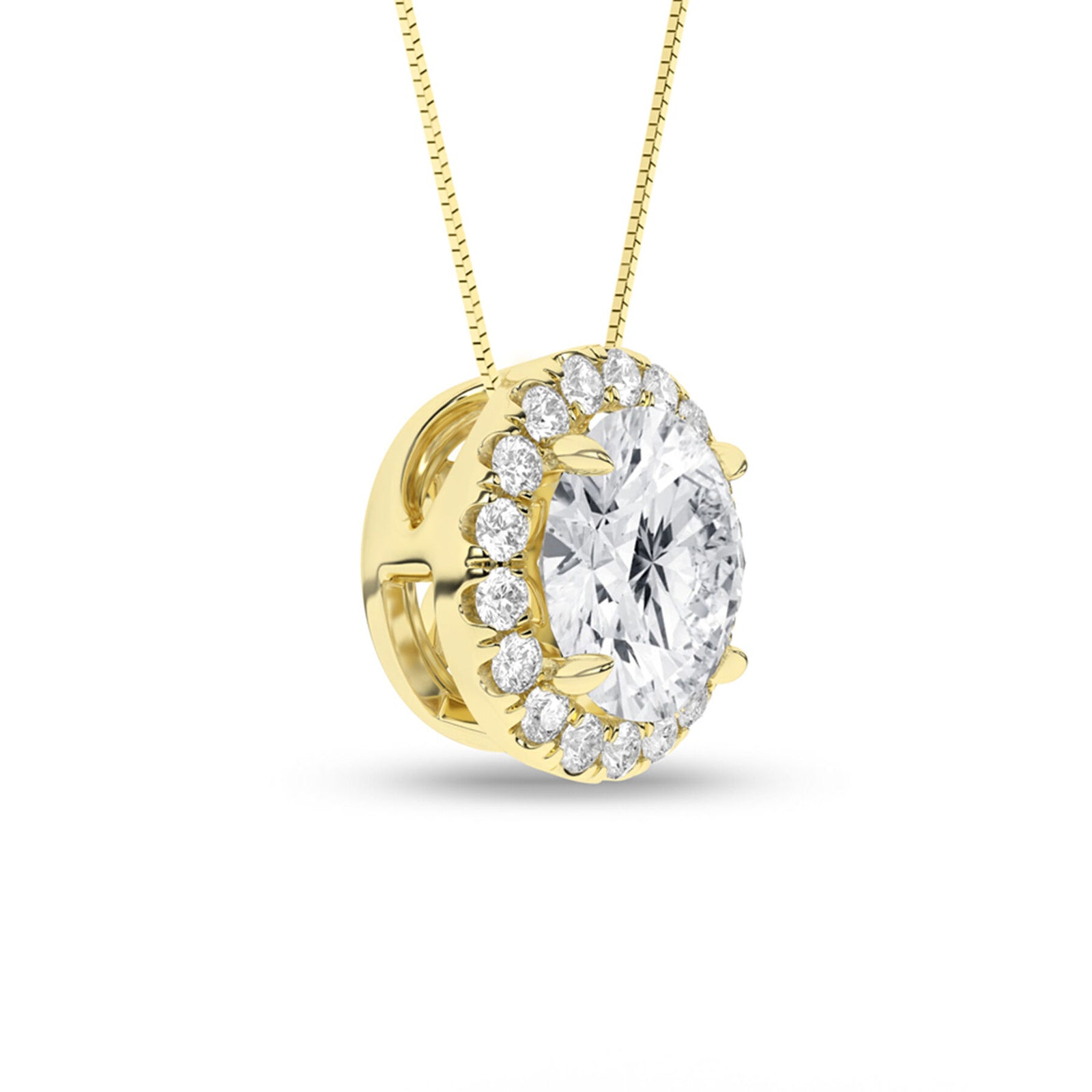 1.15 Carat Round Lab Grown Diamond 14K Gold Halo Necklace