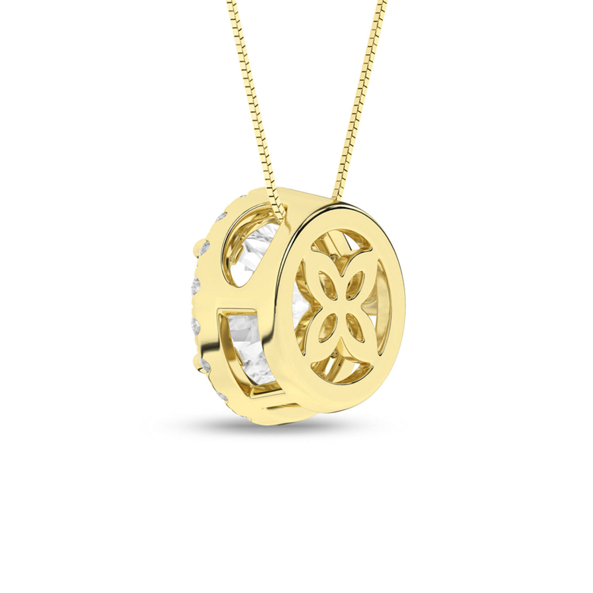 1.15 Carat Round Lab Grown Diamond 14K Gold Halo Necklace